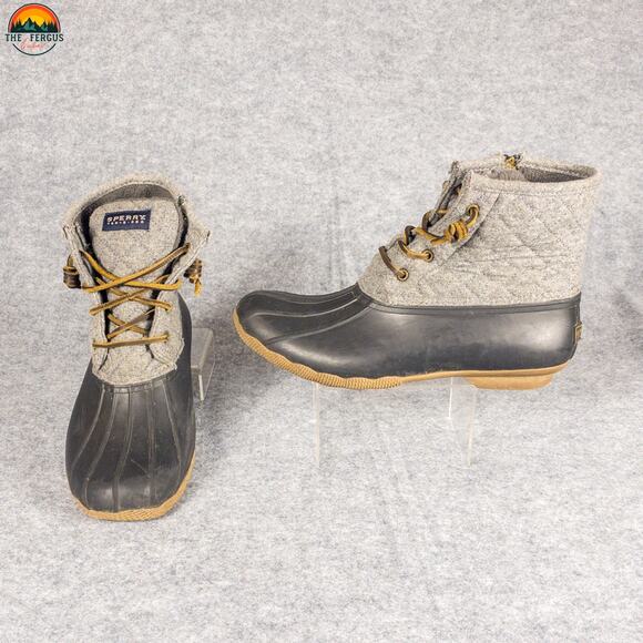 Sperry Saltwater Emboss Ankle Duck Boots Gray Black Waterproof Women's Size 9 - Picture 1 of 12